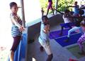 Teaching yoga in Haiti